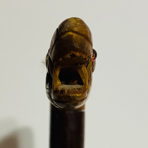Rare & Unique VTG Wooden Hand Carved Walking Cane Red Eyes Dragon Stick Handle. - Picture 9 of 17